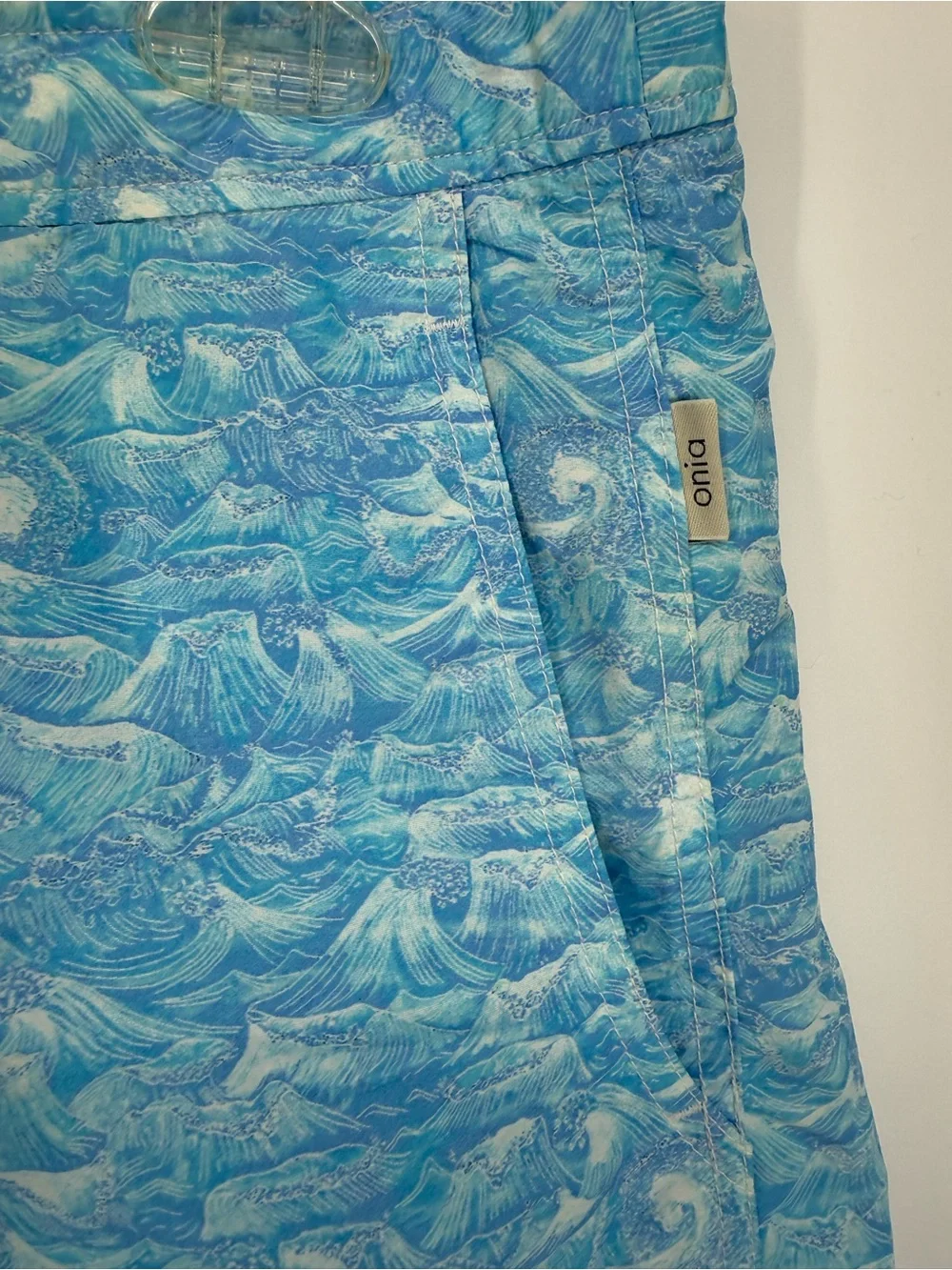 Onia Calder Men Swim Trunks Size 32 Blue Wave‎ Ocean Flat Front Hybrid Shorts
